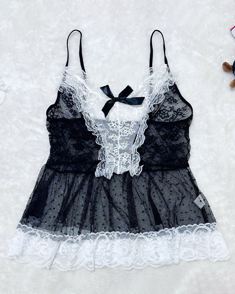 【XL】Plus Size Sheer Lace Patchwork Maid Set Avidlove-Plus Size-Corset - Tophatter Daily Deals