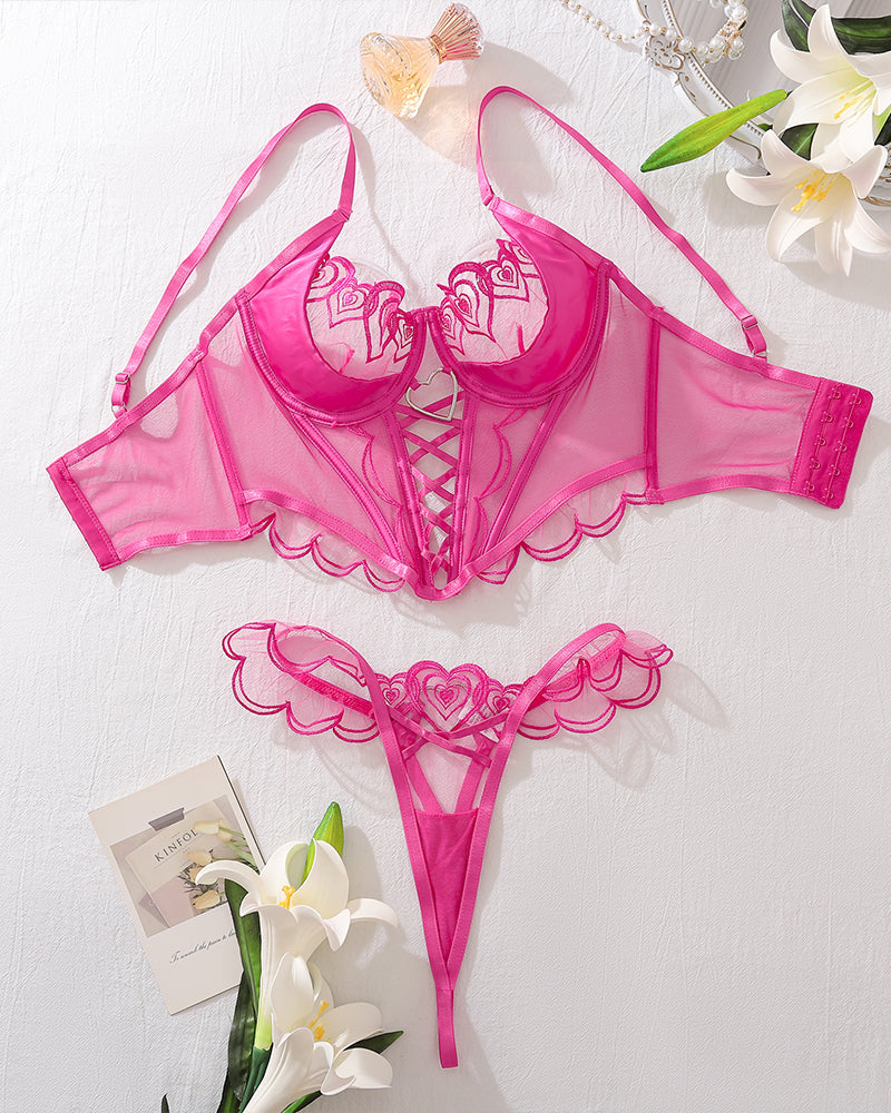 Heart Design Two Piece Lingerie Corset Set Rose Red Avidlove-Corset - Tophatter Daily Deals