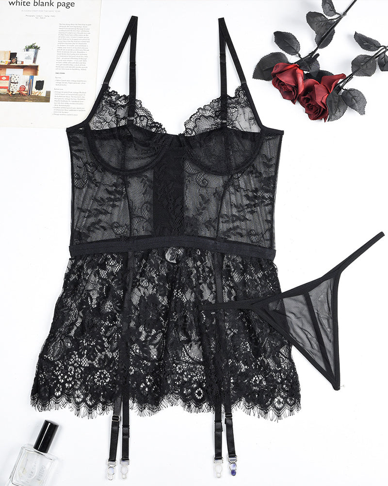 See Through Lace Night Dress with G-String Avidlove-Chemises - Tophatter Daily Deals