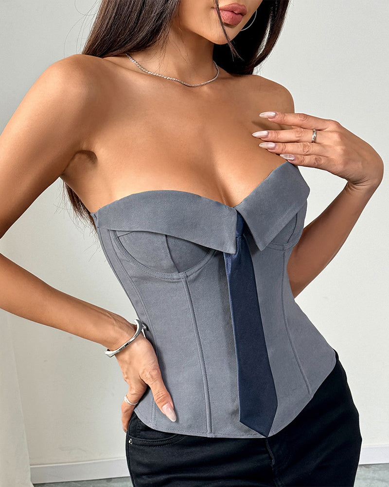 Strapless Tie Corset Top Steel Boned Bustier Grey Avidlove-Bustiers - Tophatter Daily Deals