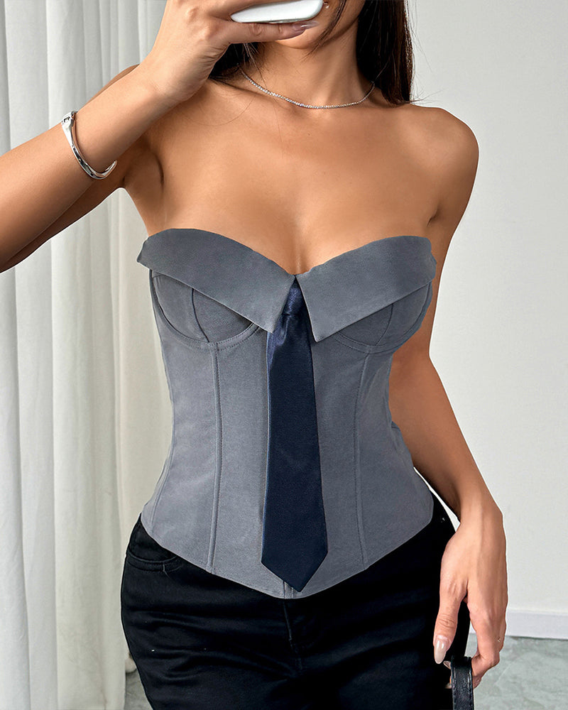 Strapless Tie Corset Top Steel Boned Bustier Avidlove-Bustiers - Tophatter Daily Deals
