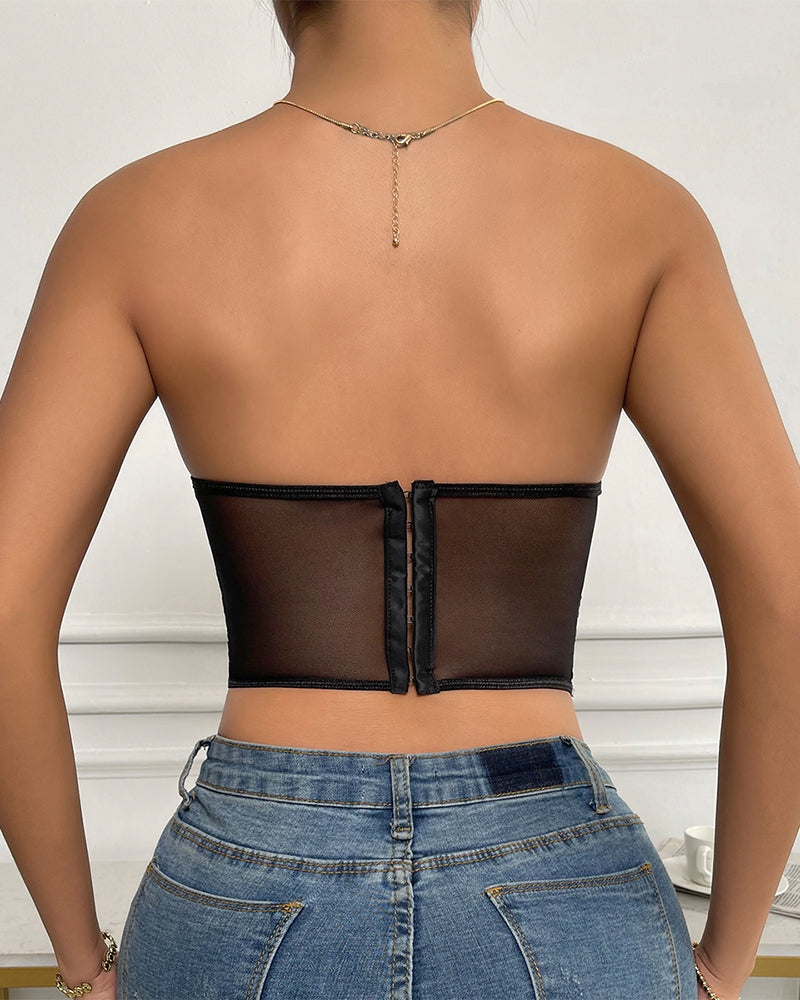 Floral Strapless Tube Top Boned Mesh Bustier Avidlove-Bustiers - Tophatter Daily Deals