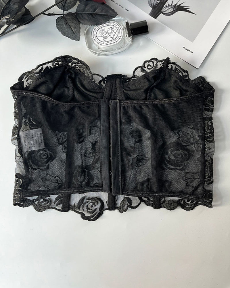 Floral Strapless Tube Top Boned Mesh Bustier Avidlove-Bustiers - Tophatter Daily Deals