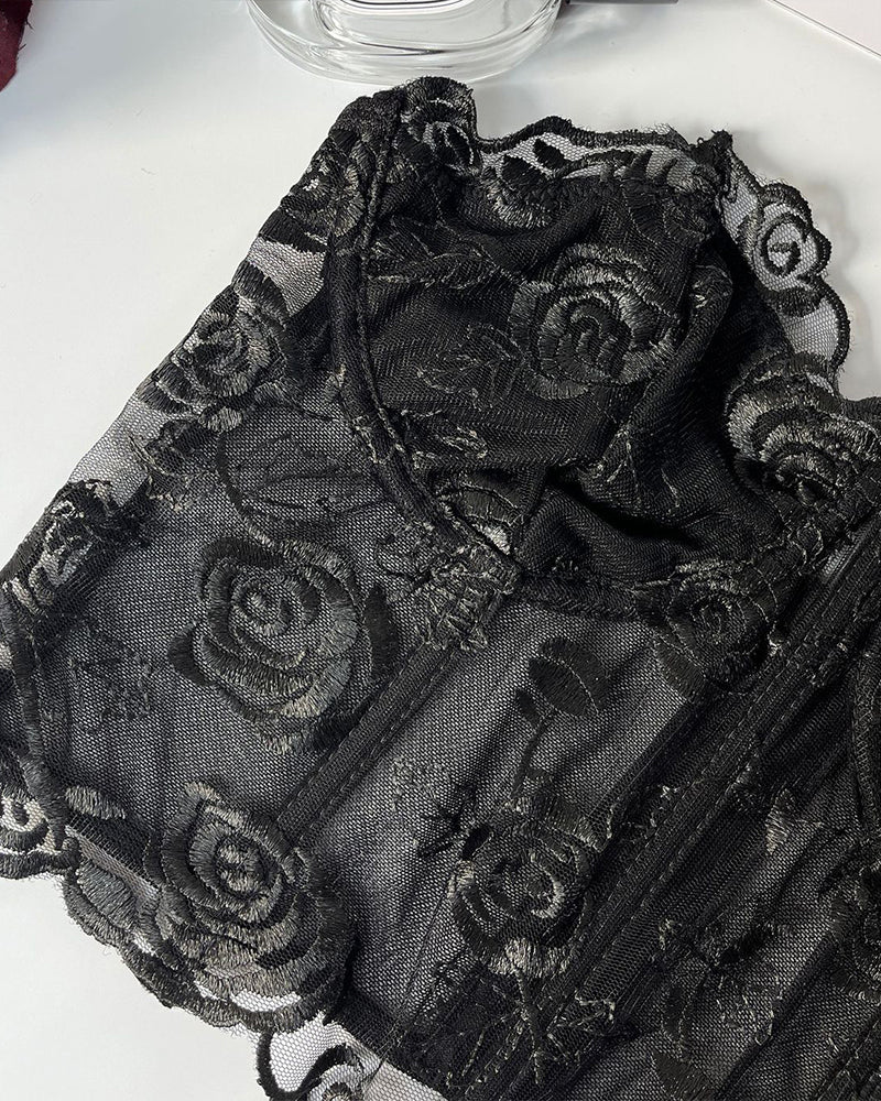 Floral Strapless Tube Top Boned Mesh Bustier Avidlove-Bustiers - Tophatter Daily Deals
