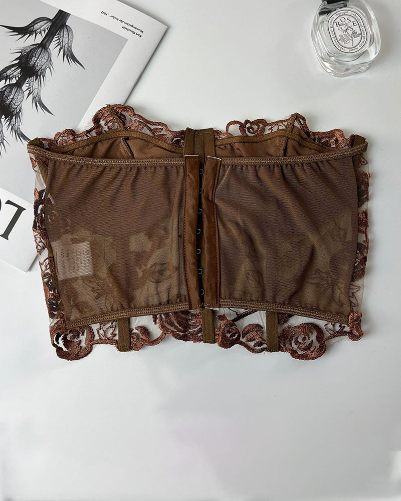 Floral Strapless Tube Top Boned Mesh Bustier Avidlove-Bustiers - Tophatter Daily Deals