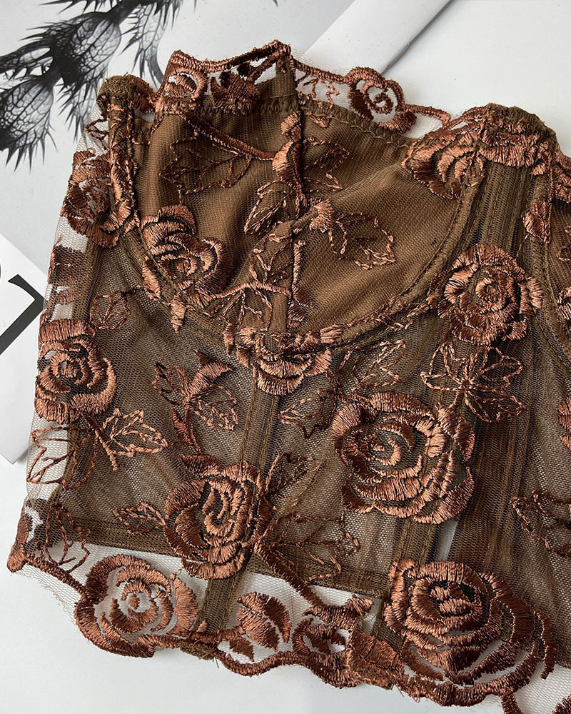 Floral Strapless Tube Top Boned Mesh Bustier Avidlove-Bustiers - Tophatter Daily Deals
