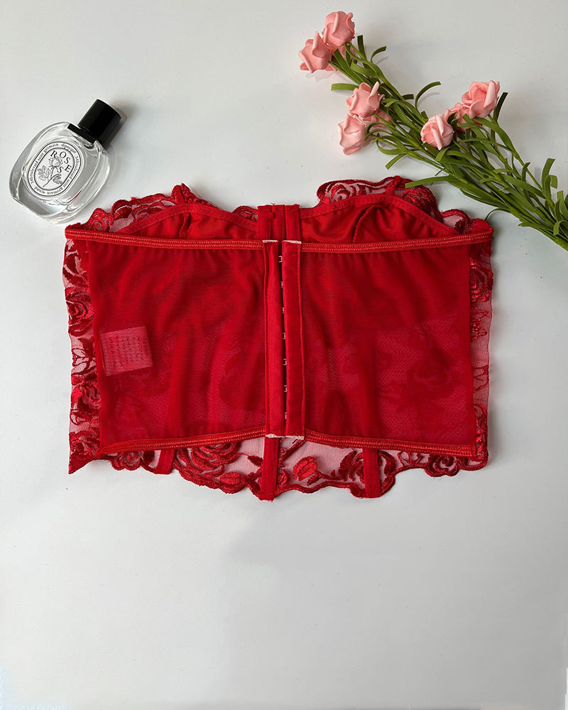 Floral Strapless Tube Top Boned Mesh Bustier Avidlove-Bustiers - Tophatter Daily Deals