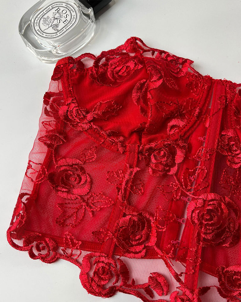 Floral Strapless Tube Top Boned Mesh Bustier Avidlove-Bustiers - Tophatter Daily Deals