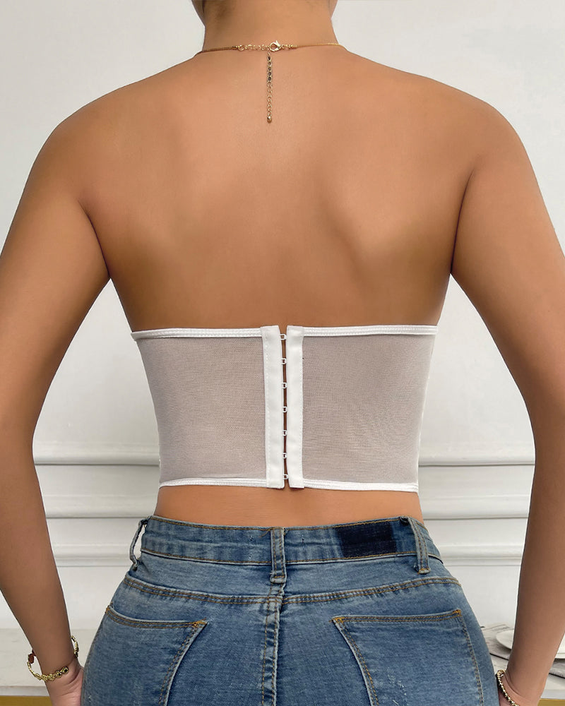 Floral Strapless Tube Top Boned Mesh Bustier Avidlove-Bustiers - Tophatter Daily Deals