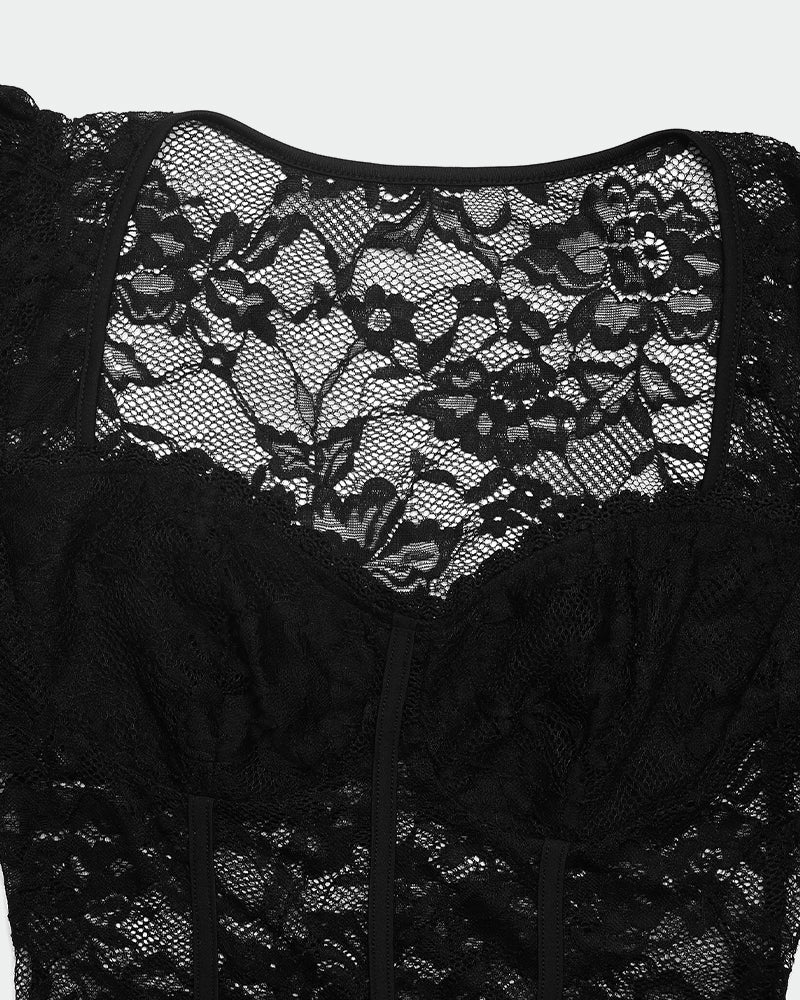 Lace Sheer Long Sleeve Bodysuit Avidlove-Bodysuits - Tophatter Daily Deals