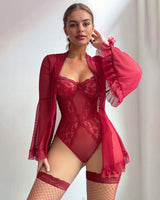 2 Piece Set Lace Kimono Robe with Teddy Avidlove-Bodysuits - Tophatter Daily Deals