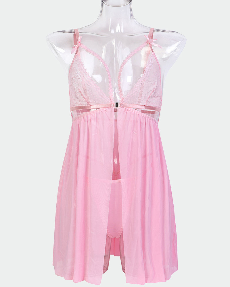 Contrast Lace Nightdress With Bowknot Pink Avidlove-Babydolls - Tophatter Daily Deals