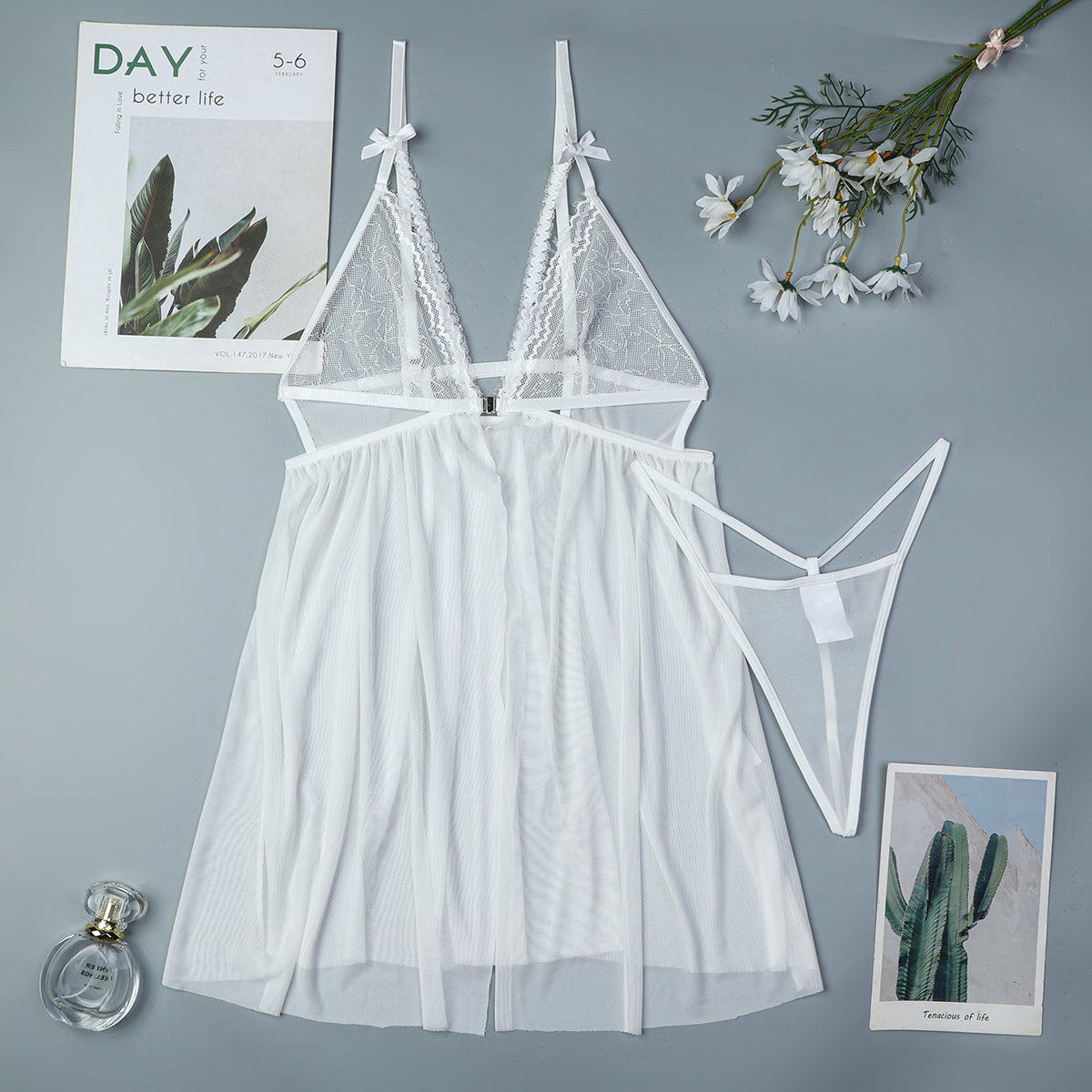 Contrast Lace Nightdress With Bowknot Avidlove-Babydolls - Tophatter Daily Deals