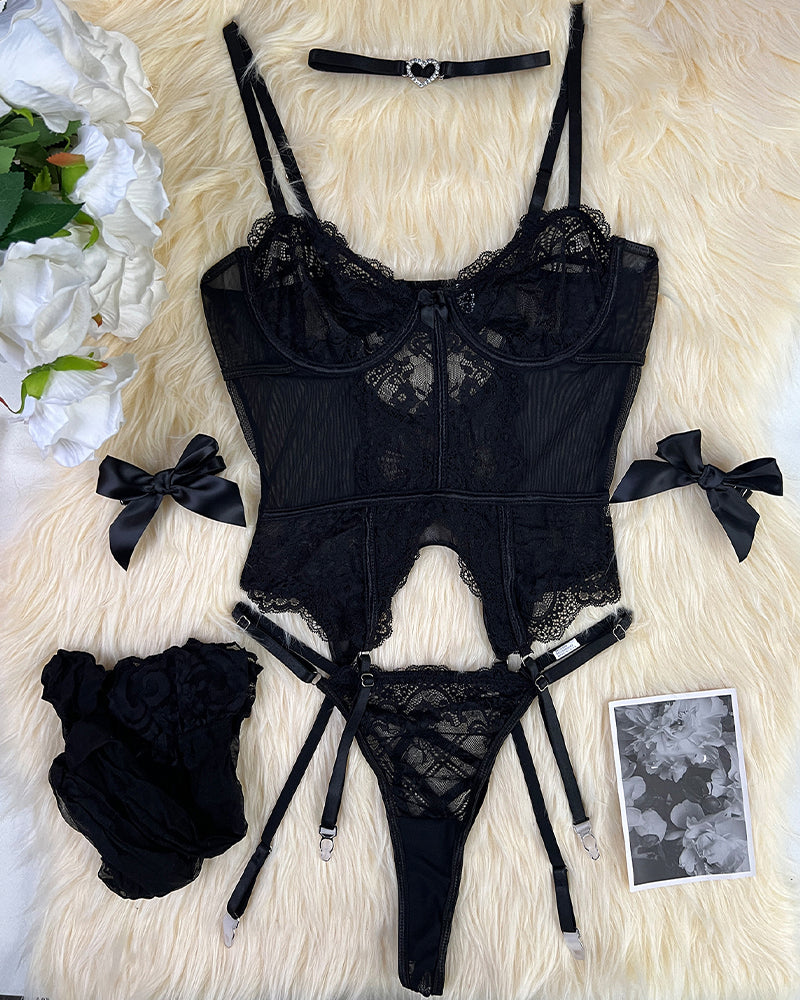 Floral Lace Corset Lingerie Set with Stockings Avidlove-Corset - Tophatter Daily Deals