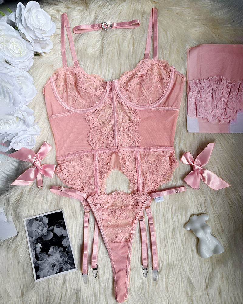 Floral Lace Corset Lingerie Set with Stockings Avidlove-Corset - Tophatter Daily Deals