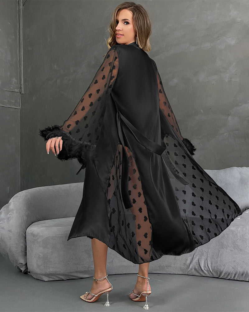 Heart Feather Sleeves Nightgown With Belt Avidlove-Nightgown - Tophatter Daily Deals