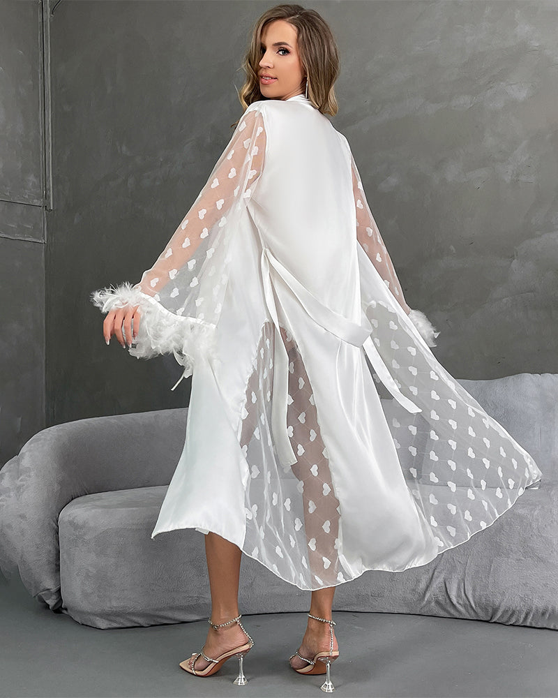 Heart Feather Sleeves Nightgown With Belt Avidlove-Nightgown - Tophatter Daily Deals