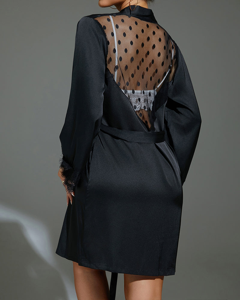 Sheer Heart Lace Backless Robe With Belt Black Avidlove-Robes - Tophatter Daily Deals