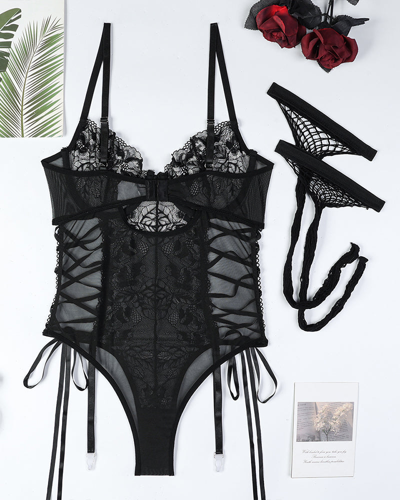 Lace Tie Lingerie Bodysuits With Stockings Avidlove-Bodysuits - Tophatter Daily Deals