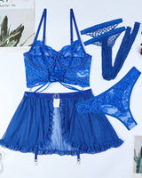 Lace Tie LIngerie Skirt Set With Stockings Blue Avidlove-Skirt Set - Tophatter Daily Deals