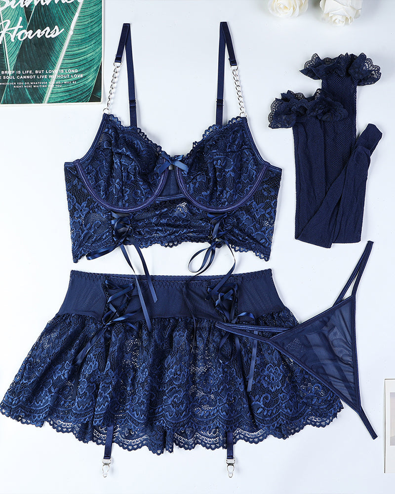 Chain Lace Tie Skirt Set With Stockings Avidlove-Skirt Set - Tophatter Daily Deals