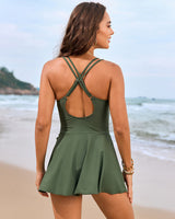 Cross straps Side Drawstring Swim Dress Avidlove-Swimsuit - Tophatter Daily Deals