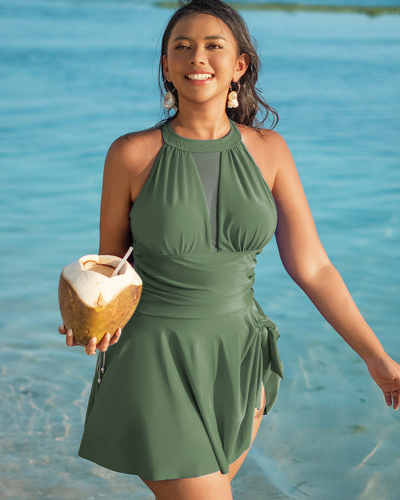 Plus Size Halter Neck Swim Dress Avidlove-Swimsuit - Tophatter Daily Deals