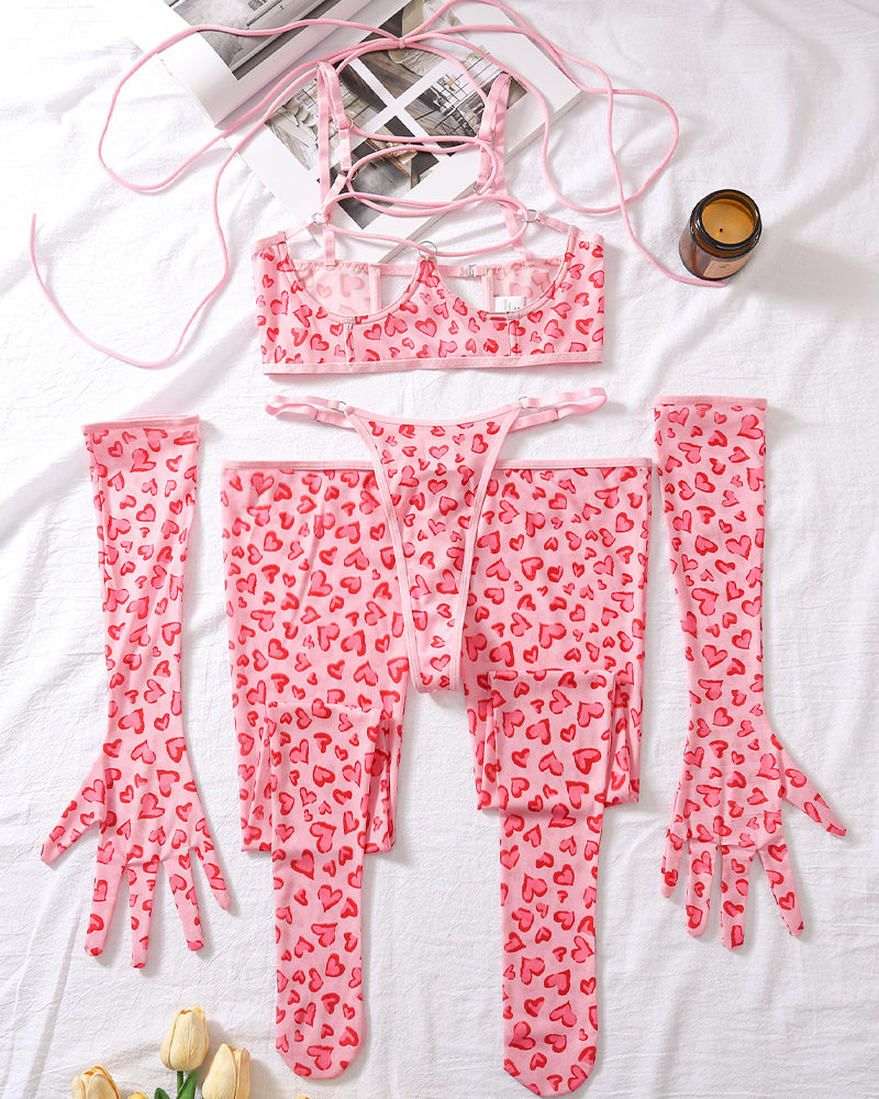 Leopard Mesh Gloves and Leg Socks Lingerie Set Pink Avidlove-Bra Sets - Tophatter Daily Deals