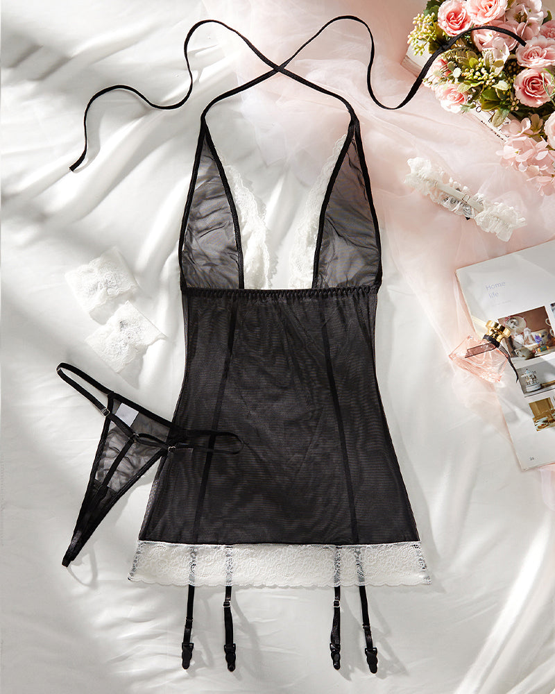 Mesh Lace Garter Maid Dress Set Avidlove-Chemises - Tophatter Daily Deals