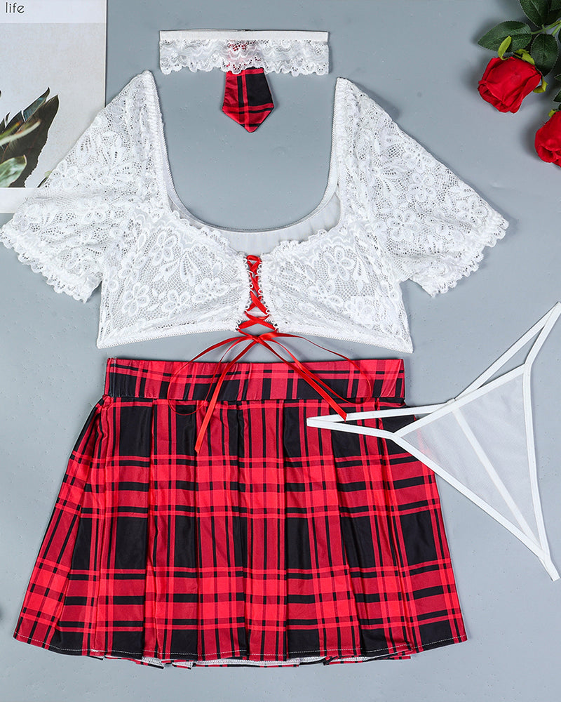 Plaid Scholastic Maid Lingerie Skirt Set Avidlove-Skirt Set - Tophatter Daily Deals