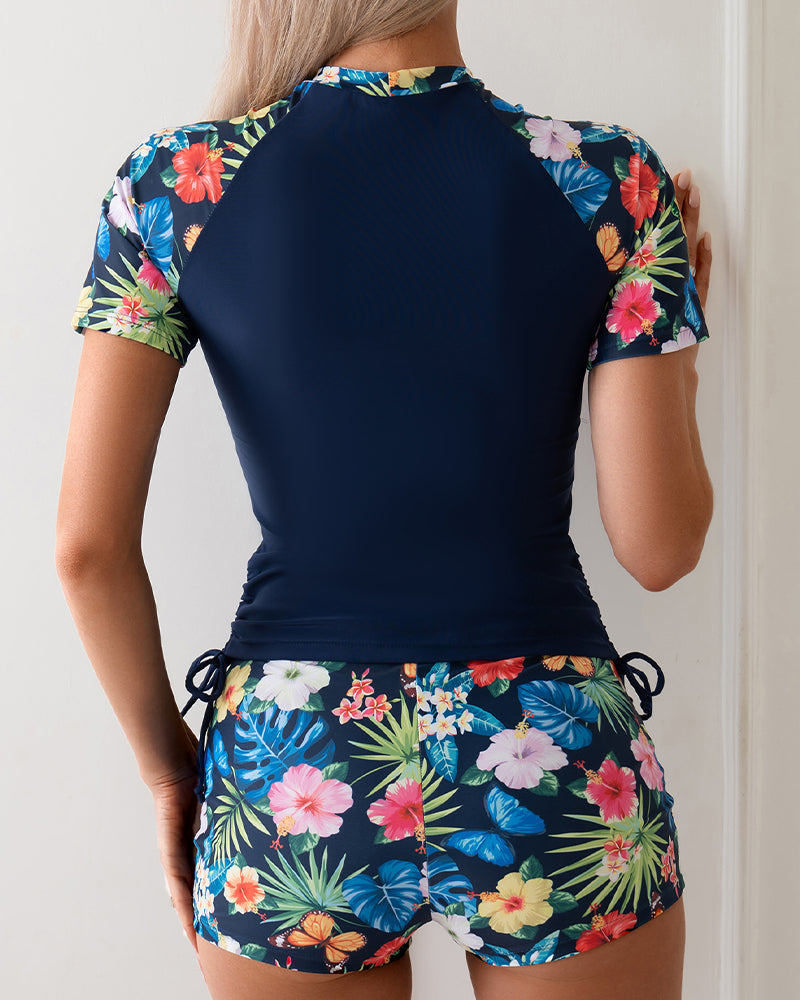 Tropical Plant Print Top & Shorts Set Avidlove-Swimsuit - Tophatter Daily Deals
