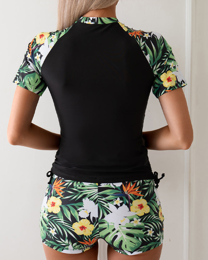Tropical Plant Print Top & Shorts Set Avidlove-Swimsuit - Tophatter Daily Deals