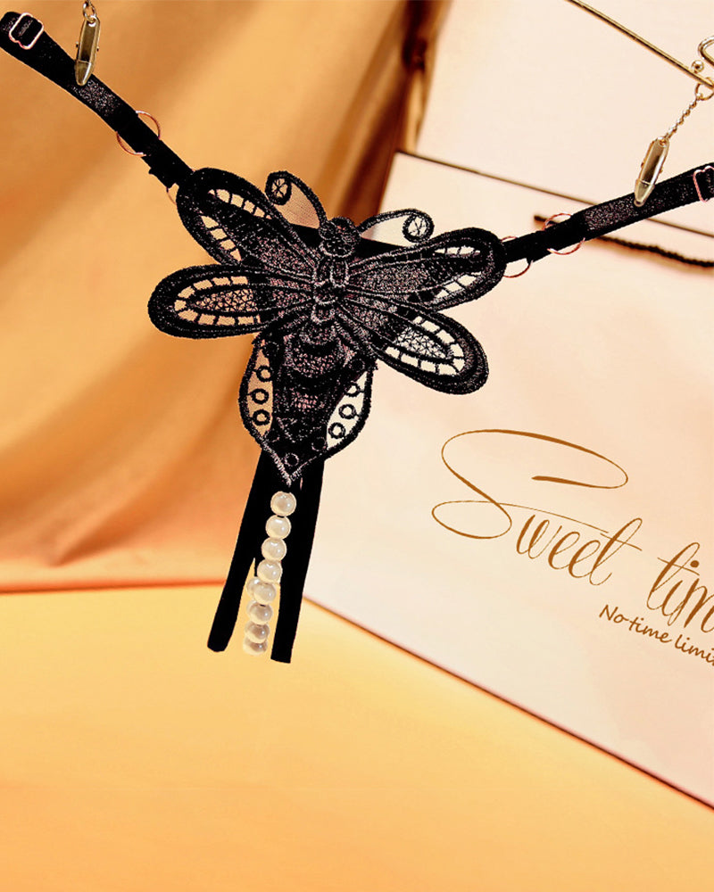 Pearl Crotchless Thong Panties Black One Size Avidlove-Panty - Tophatter Daily Deals