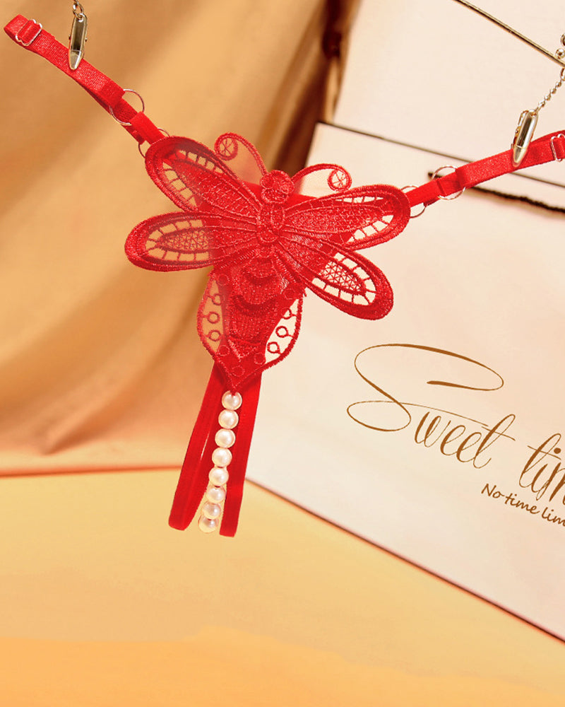 Pearl Crotchless Thong Panties Red One Size Avidlove-Panty - Tophatter Daily Deals