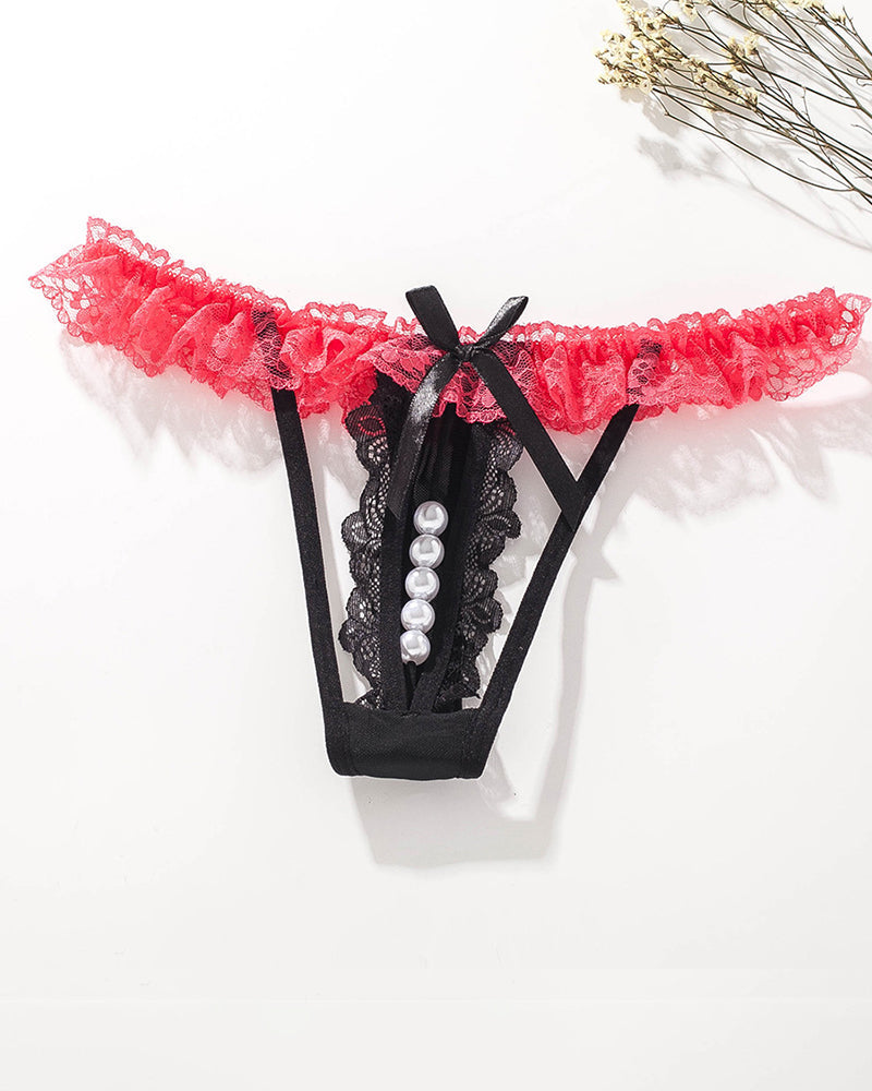 Lace Low-Rise Pearl Thong Panties Black Avidlove-Panty - Tophatter Daily Deals