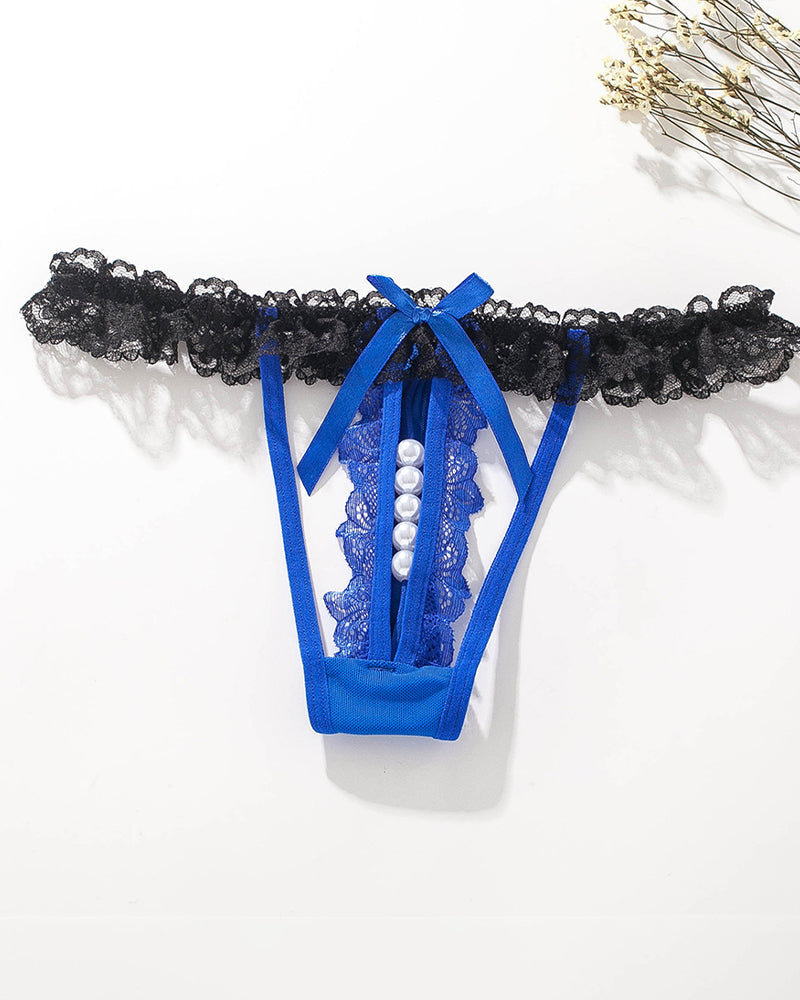 Lace Low-Rise Pearl Thong Panties Blue Avidlove-Panty - Tophatter Daily Deals