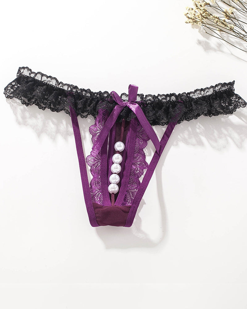 Lace Low-Rise Pearl Thong Panties Purple Avidlove-Panty - Tophatter Daily Deals