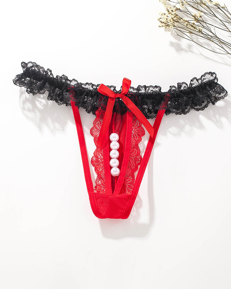 Lace Low-Rise Pearl Thong Panties Red Avidlove-Panty - Tophatter Daily Deals