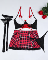 Uniform Bow Plaid Lingerie Set Red Avidlove-Skirt Set - Tophatter Daily Deals