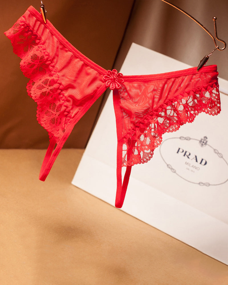 Crotchless Lace Low Waist Thong Red One Size Avidlove-Panty - Tophatter Daily Deals