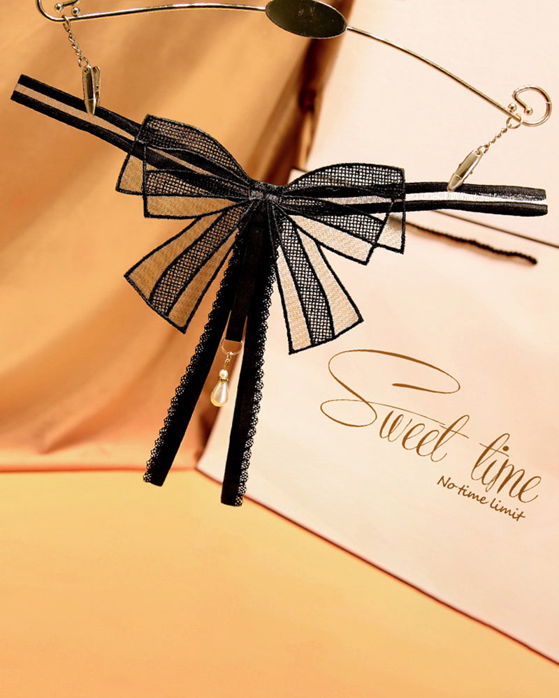 Bowknot Crotchless Beaded Thong Black One Size Avidlove-Panty - Tophatter Daily Deals