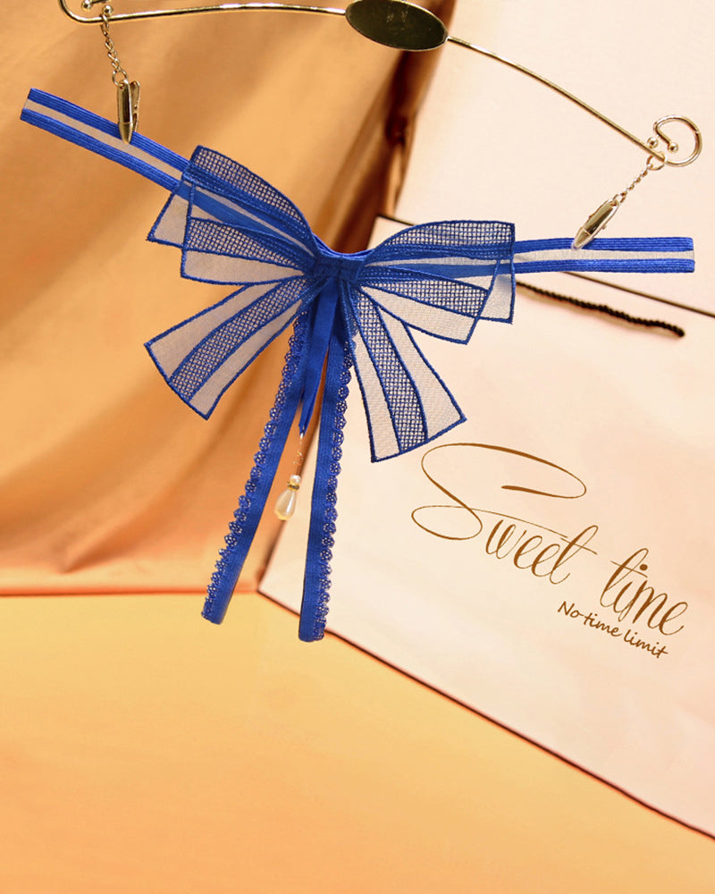 Bowknot Crotchless Beaded Thong Blue One Size Avidlove-Panty - Tophatter Daily Deals