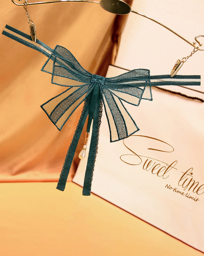 Bowknot Crotchless Beaded Thong Dark Green One Size Avidlove-Panty - Tophatter Daily Deals