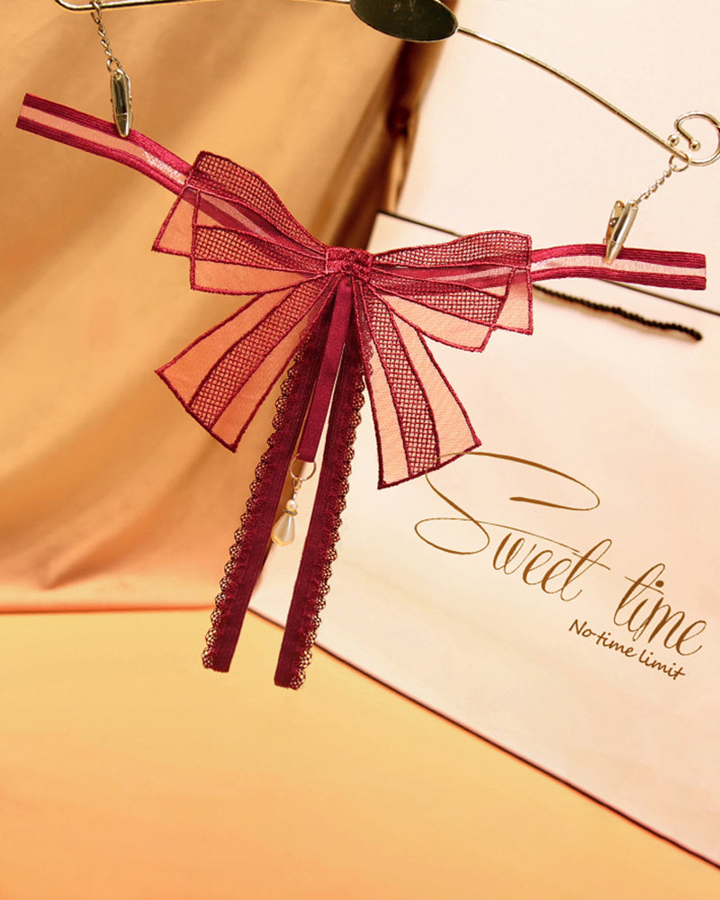 Bowknot Crotchless Beaded Thong Wine Red One Size Avidlove-Panty - Tophatter Daily Deals