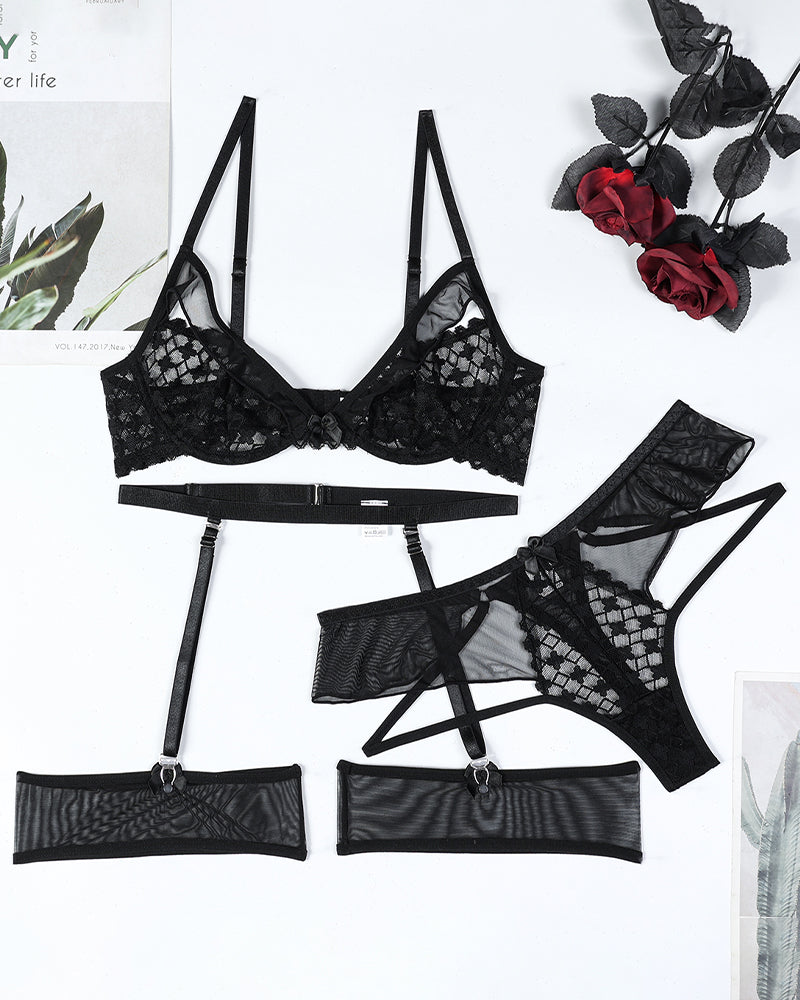 Half Cup Hollow Mesh Lingerie Set Avidlove-Bra Sets - Tophatter Daily Deals