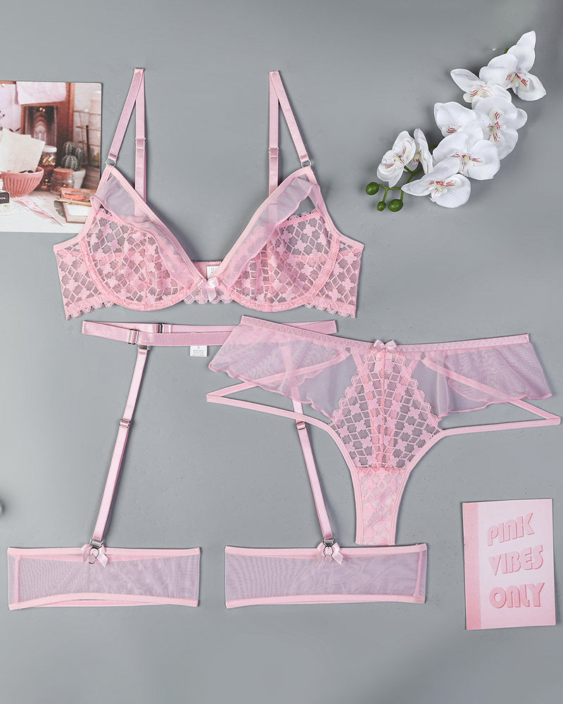 Half Cup Hollow Mesh Lingerie Set Avidlove-Bra Sets - Tophatter Daily Deals