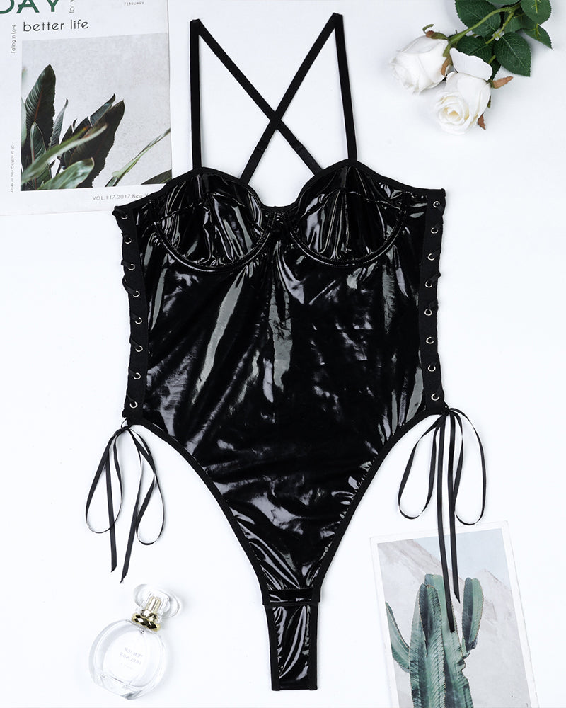 Leather Lace-Up Camisole Bodysuit Avidlove-Bodysuits - Tophatter Daily Deals