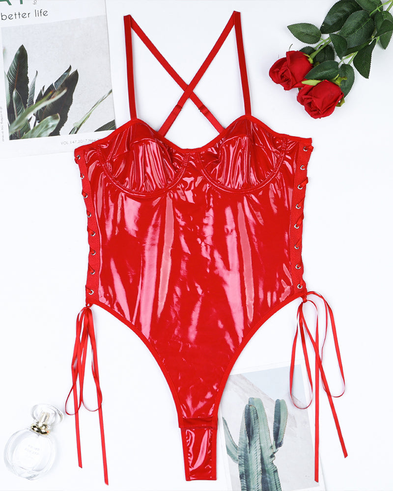 Leather Lace-Up Camisole Bodysuit Avidlove-Bodysuits - Tophatter Daily Deals