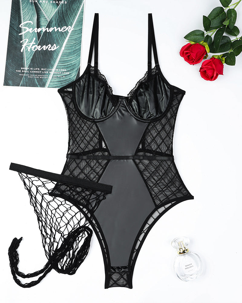 Mesh Leather Lace Camisole Bodysuit Avidlove-Bodysuits - Tophatter Daily Deals