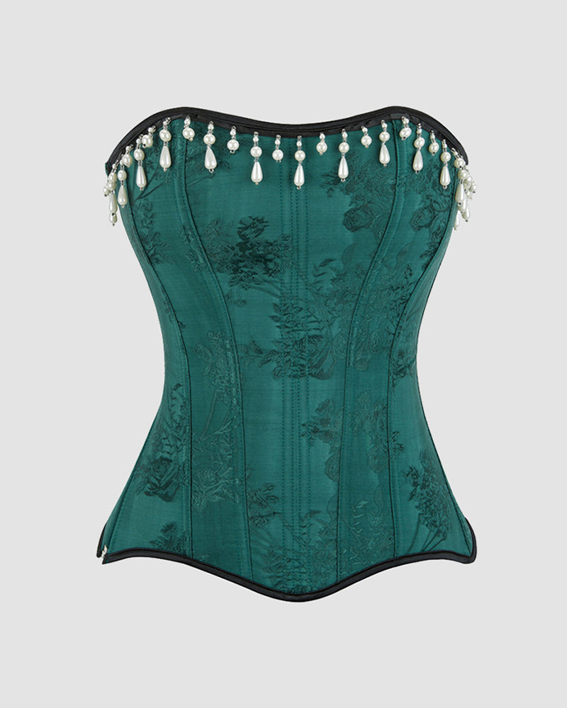 1980s 15 Boned Cotton Pearl Waist Training Corset Dark Green Avidlove-Corset - Tophatter Daily Deals